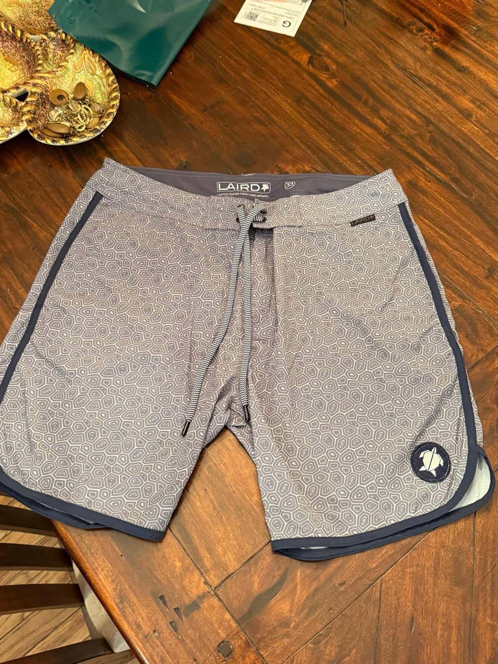 Men’s Light Gray Geo-Print Swim Board Shorts